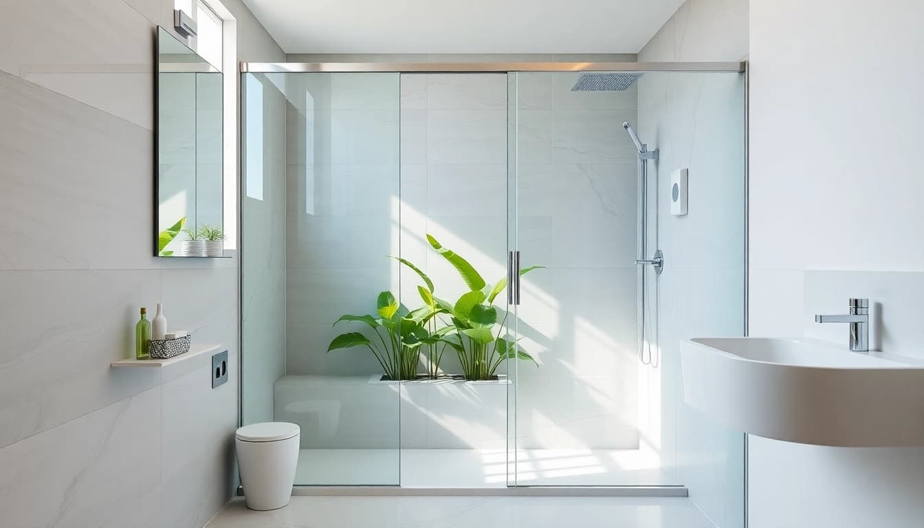 Erleben Sie die Eleganz einer dusche 100x100 in modernem Badezimmerdesign mit schimmernden Oberflächen.