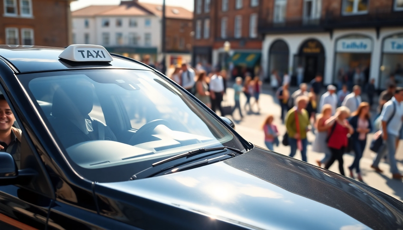 Reliable West Bridgford Taxi service with a friendly driver in a busy town square.