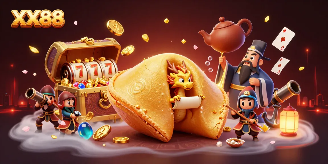 Engage in thrilling games at XX88, featuring vibrant 3D casino characters amidst dazzling treasures and vivid elements.