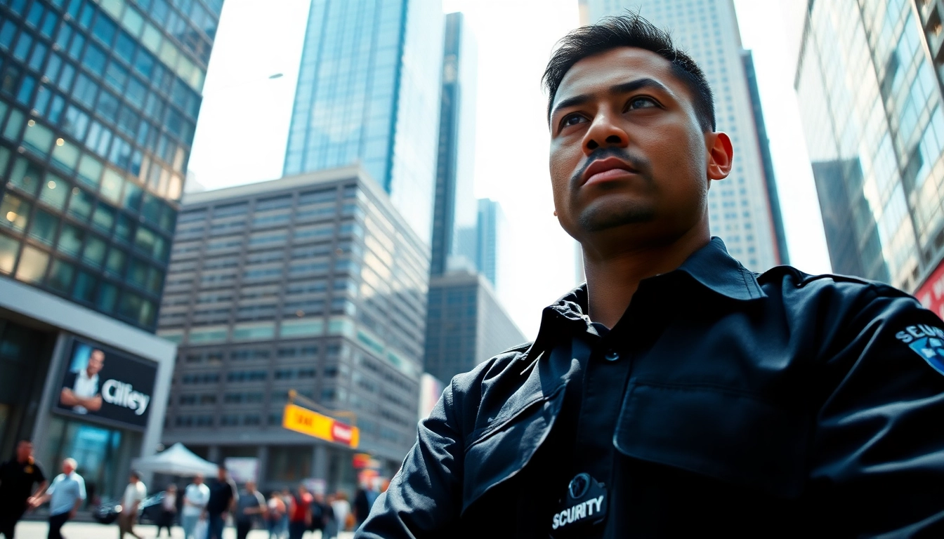 Personal security guard monitoring urban surroundings to ensure safety and protection.