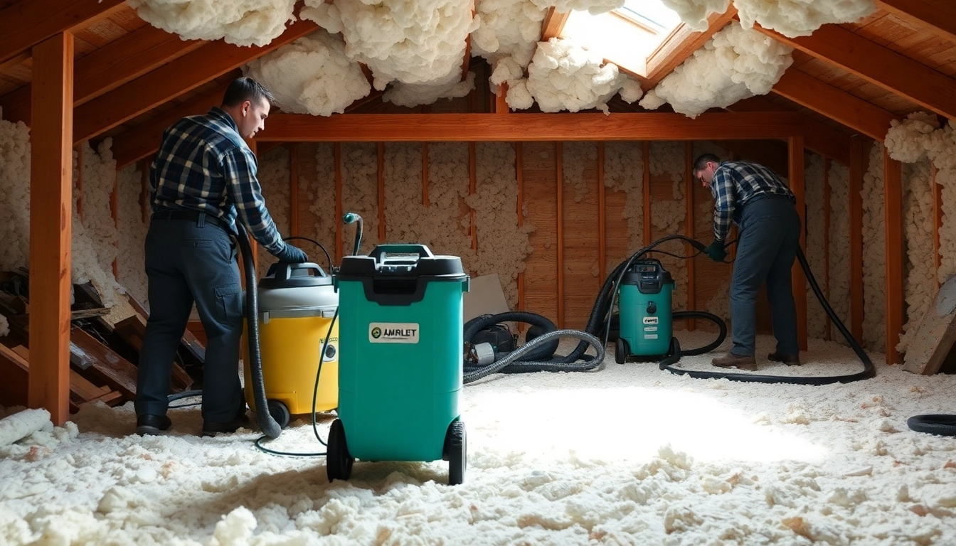 Experienced technicians from spray foam removal companies UK working efficiently in an attic, illustrating insulation removal.