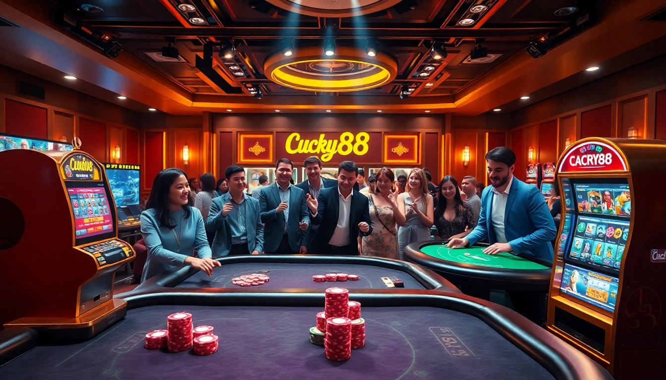 Exciting gambling at Trang chủ Lucky88 with vibrant roulette and slot machines.