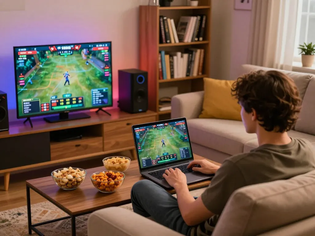 Person engaging in keonhacai online sports betting from a cozy home setup, illustrating strategic gameplay.