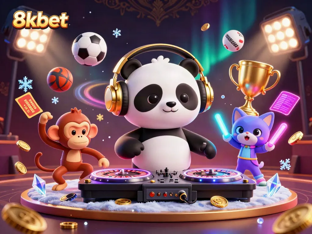 Experience excitement with 8xbet's lively casino scene featuring animated characters and dynamic sports elements.