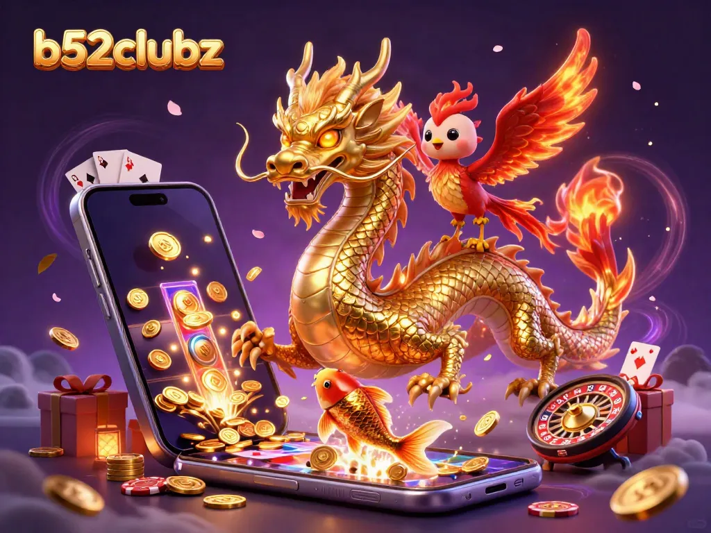 Experience thrilling gameplay with b52clubz in this vibrant casino illustration featuring magical creatures.