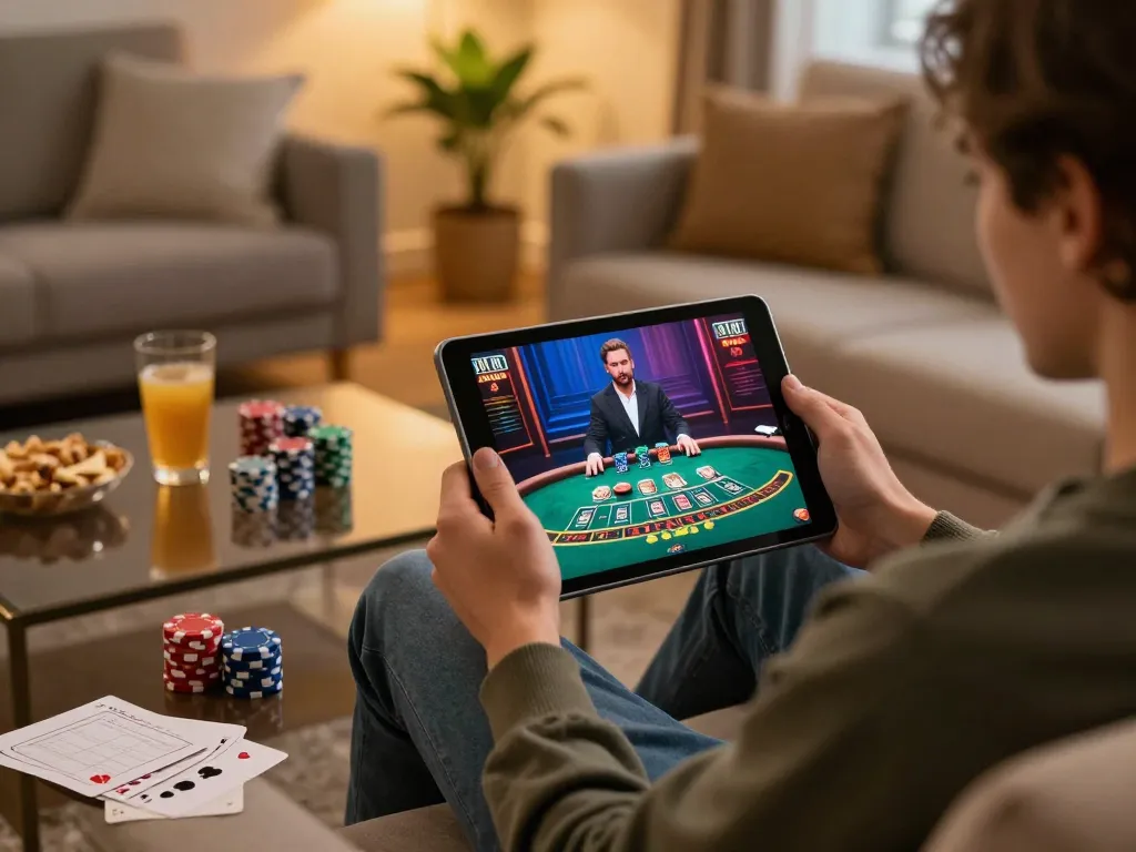 Engaging in live dealer blackjack on Trang chủ 789Club from a cozy living room setting