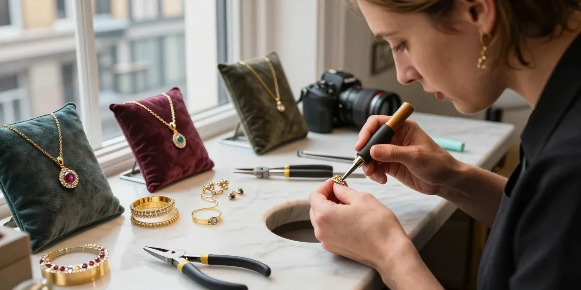Crafting unique pieces as a london jewellery designer in a chic studio.