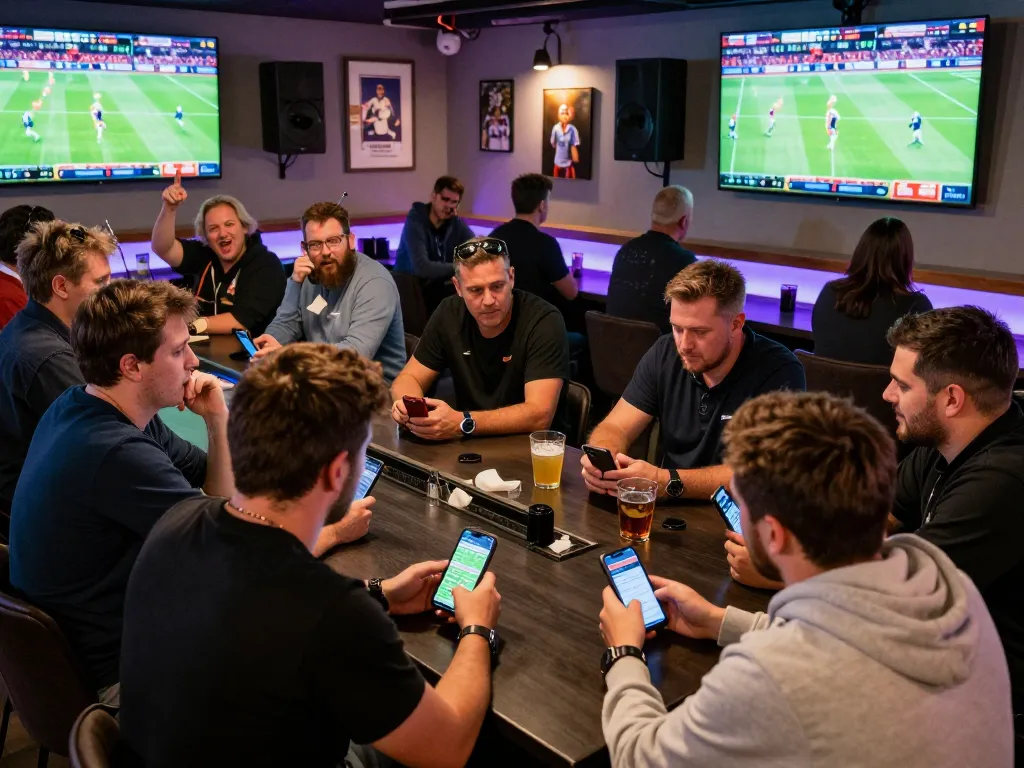 Experience the excitement of Trang chủ Dwin sports betting with fans placing live bets in a vibrant lounge atmosphere.