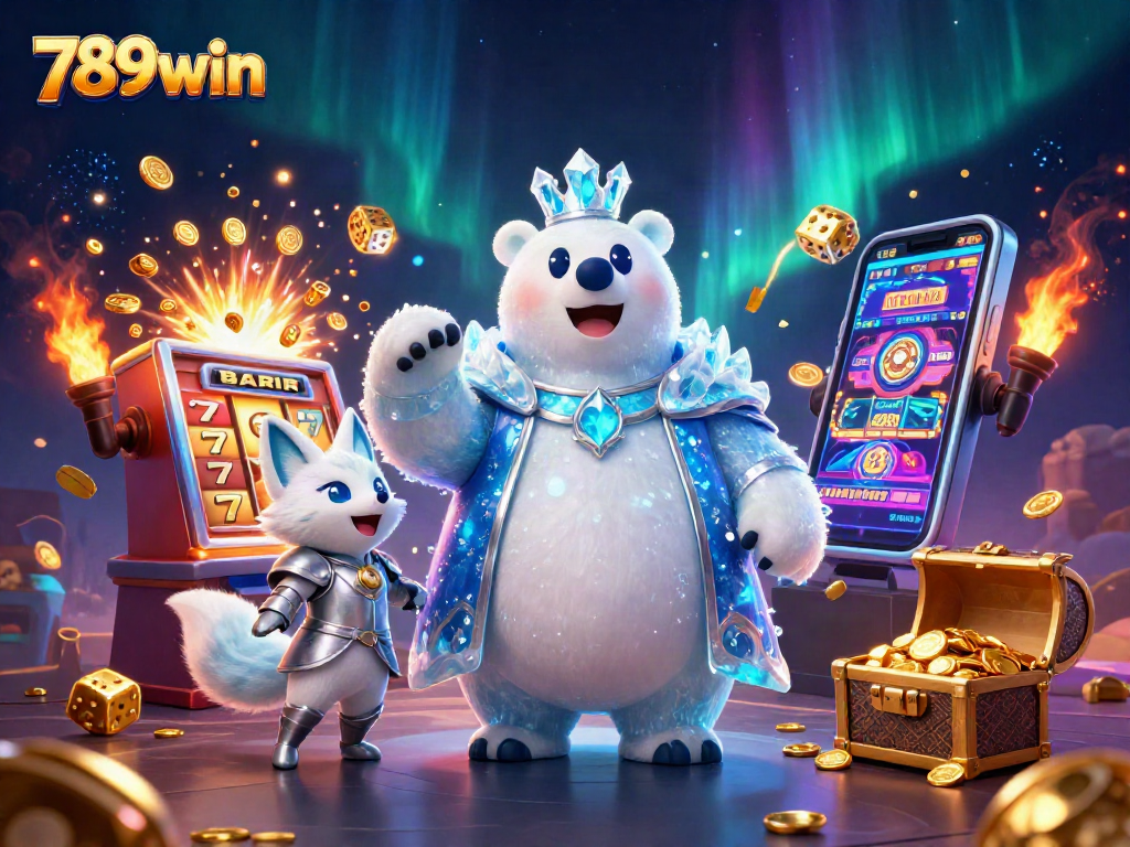 Play thrilling games and win at 789win, featuring vibrant 3D casino illustration.