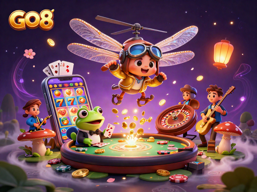 Experience GO8's vibrant casino atmosphere with dynamic characters and engaging gameplay elements.