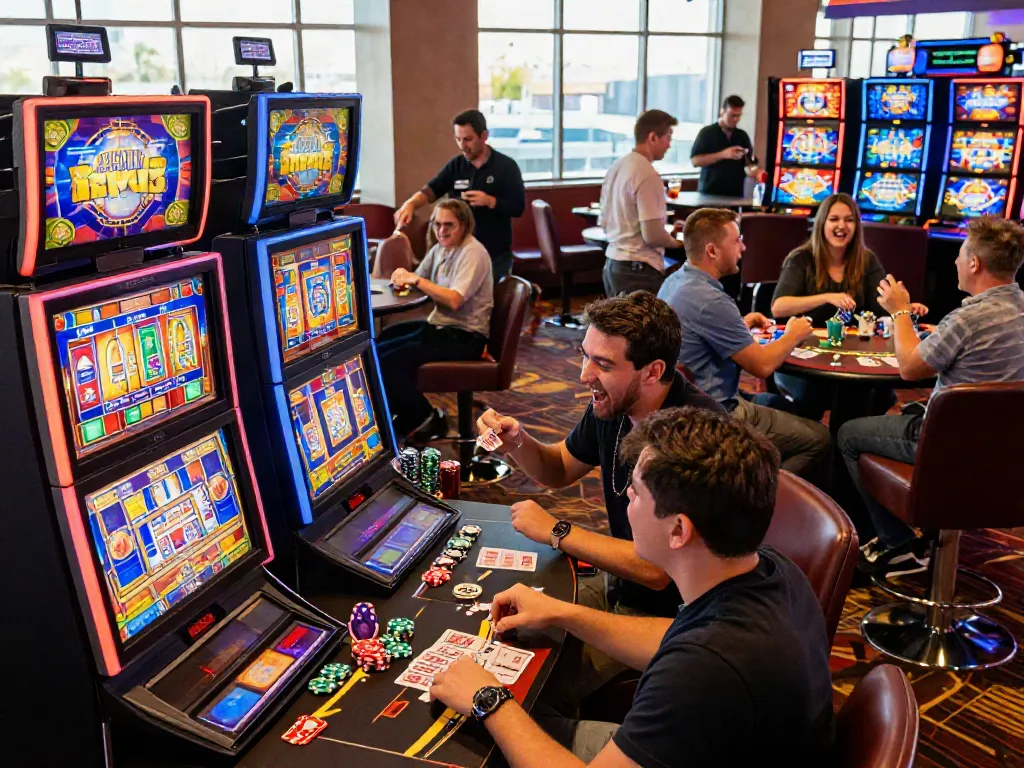Slots that accept credit cards attract players in a lively casino atmosphere with colorful games and excitement.