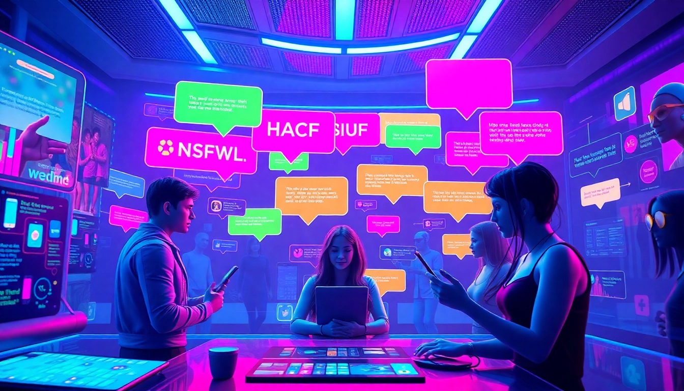 Interactive NSFW AI platforms with futuristic interfaces and engaging avatars.