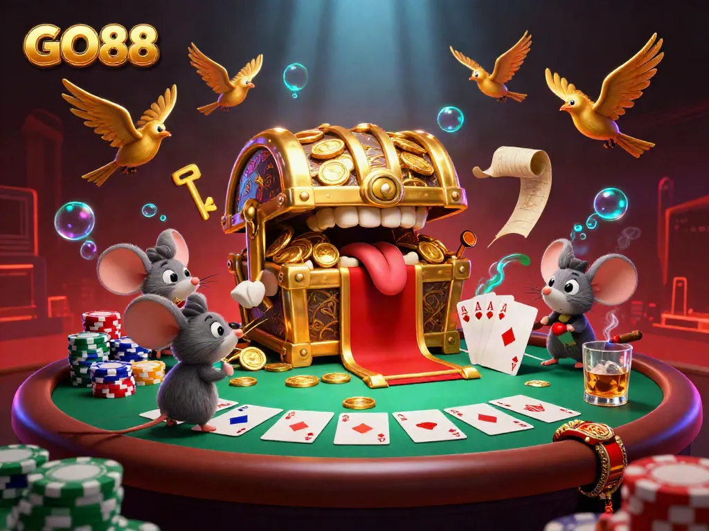 Engage with GO88's thrilling casino adventure featuring vibrant characters and interactive gaming elements.