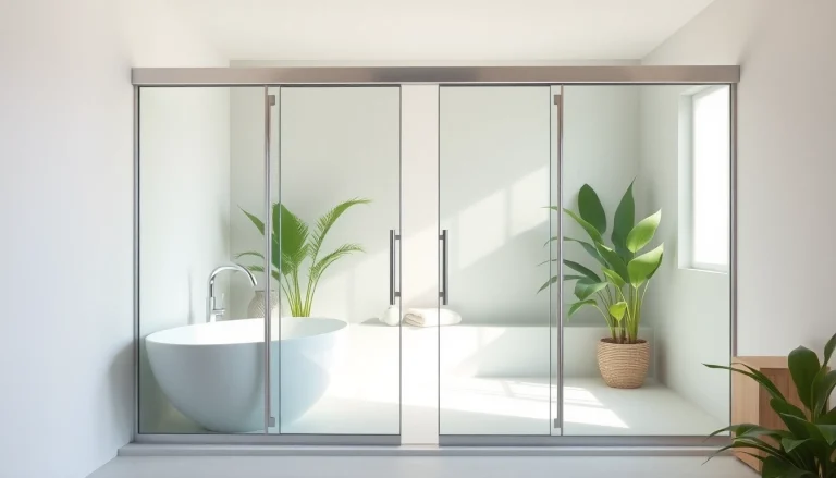 Experience the elegance of shower doors sliding in a modern bathroom with sleek glass design.