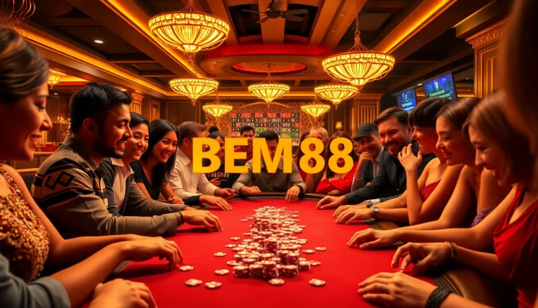 BEM88 players enjoying an exciting poker game at a luxurious casino table.