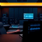 Enhancing music quality with professional online mastering services in a modern studio.