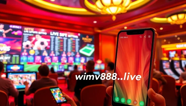 An engaging casino scene featuring the winvn88.live app interface, showcasing vibrant gaming excitement.