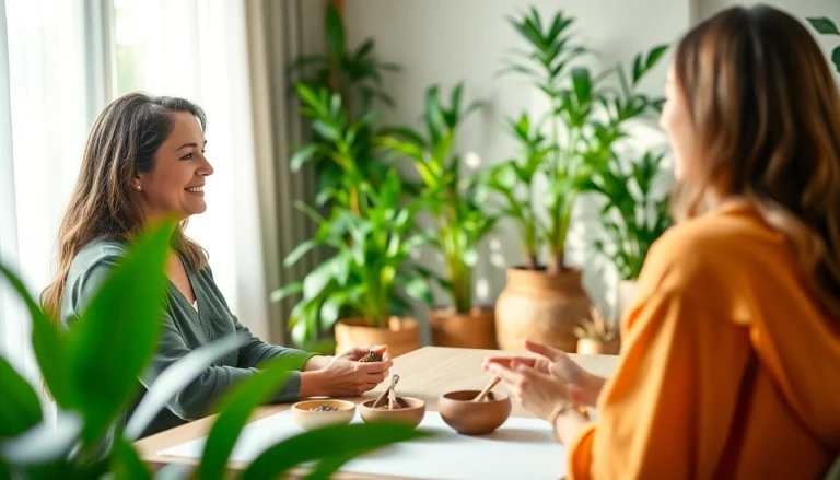 Engaging Ayurveda Consultation between a practitioner and client in a tranquil setting.
