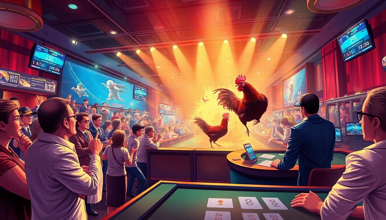 DAGA live cockfighting match experience showcasing excitement at dagawin.live with professional dealers and vibrant atmosphere.