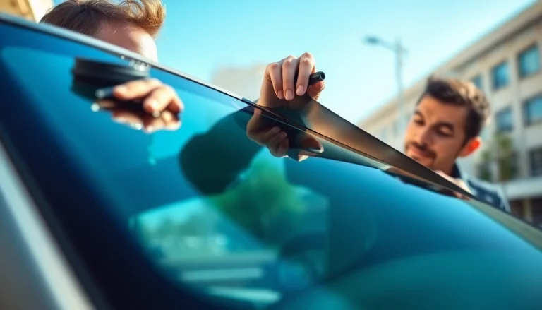 Enhance comfort and style with window tint Chattanooga, showcasing a technician in action.