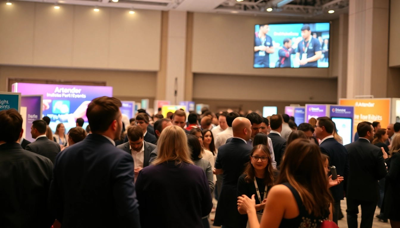 Engaged networking at Artender Events in a professional atmosphere with vibrant displays.