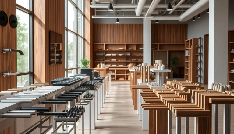 Browse stylish door handles from Door Handle Company in a modern showroom setting.