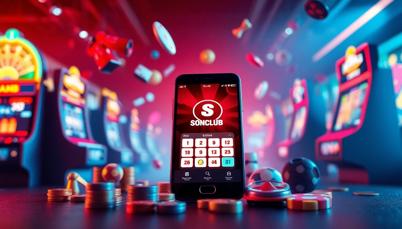 Engaging scene of the Sonclub app showcasing exciting online gaming features and vibrant game icons.