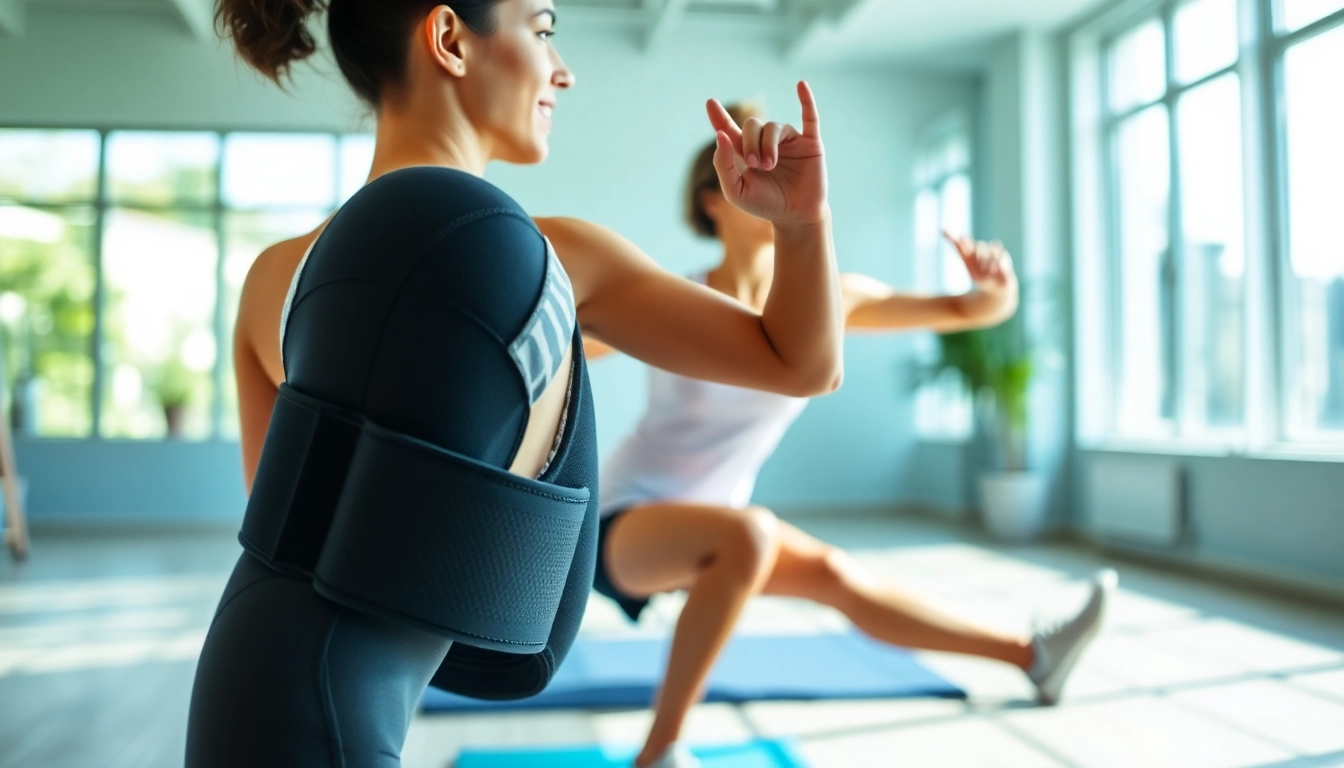 Demonstrating how a knee brace can help with sciatica pain relief during physical therapy.