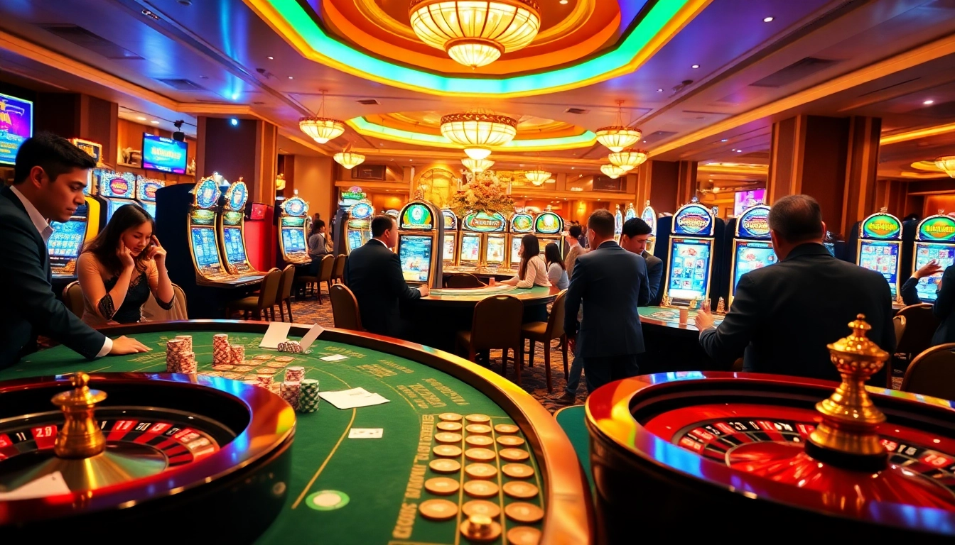 Experience the thrill of qq88 asia in a luxurious casino setting with vibrant games and engaged players.