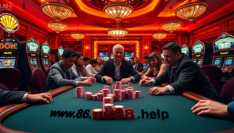 Engage in thrilling poker action at https://du88.help/ with vibrant chips and a luxurious casino atmosphere.