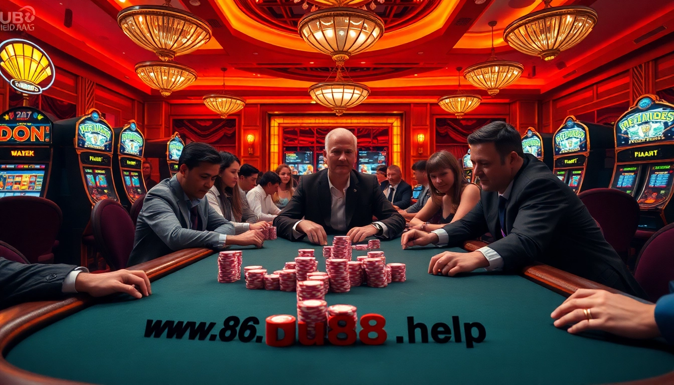 Engage in thrilling poker action at https://du88.help/ with vibrant chips and a luxurious casino atmosphere.