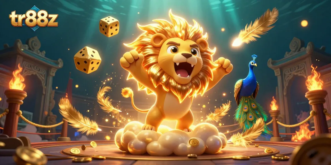 Engage in thrilling gameplay at tr88z with a vibrant 3D casino scene featuring golden dice and animated characters.