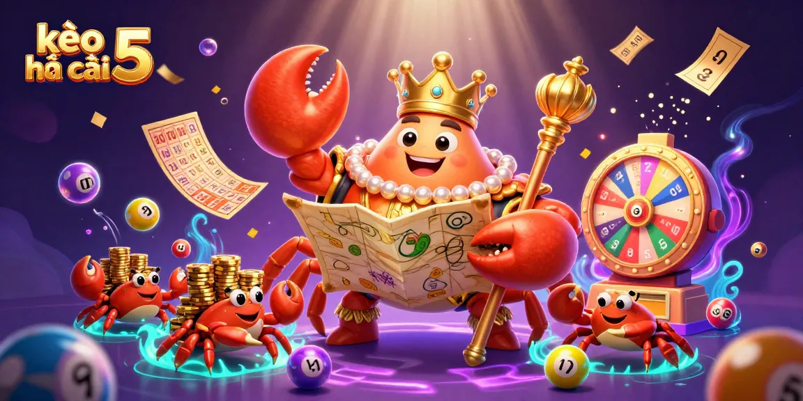 Experience the excitement of kèo nhà cái 5 with dynamic lottery elements and a golden crab emperor.