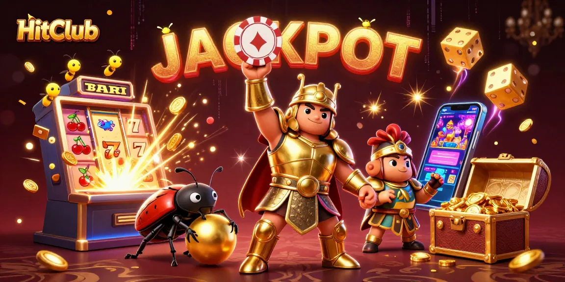 HitClub players celebrate winning big with a colorful jackpot explosion in a dynamic casino scene.