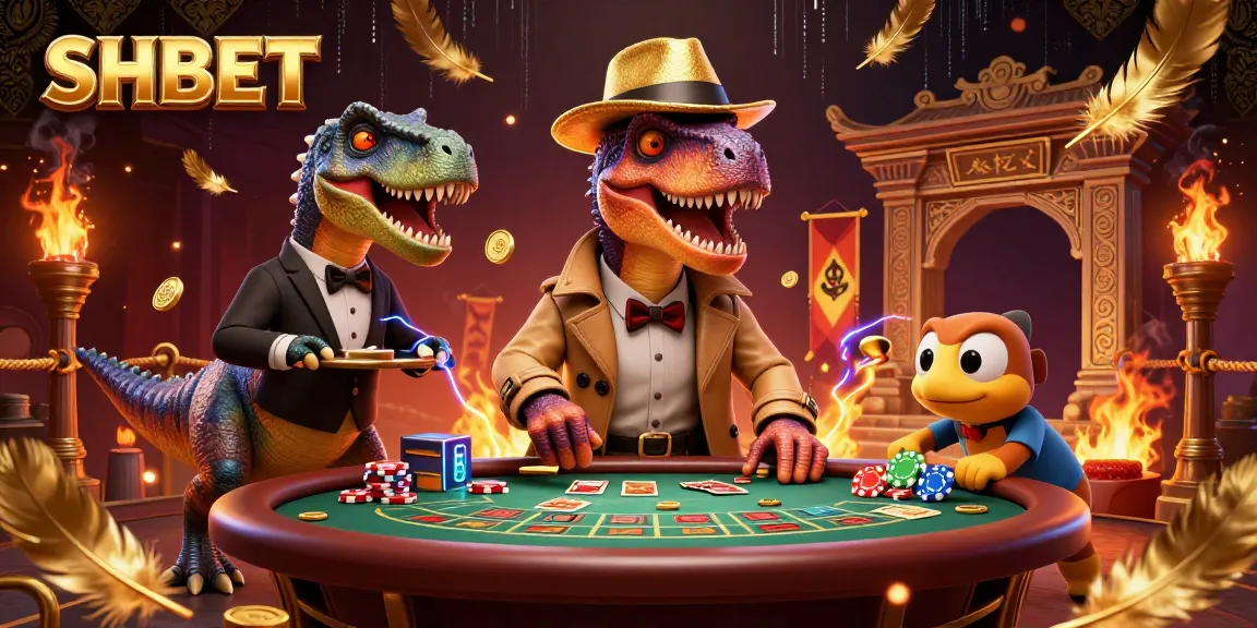 Experience dynamic gaming action at SHBET with a 3D velociraptor card counter and suspenseful casino elements.