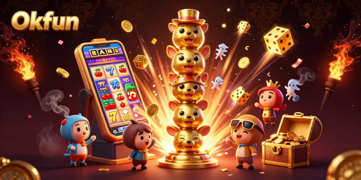 Okfun reveals a casino adventure with a lively totem pole and slot machine burst.