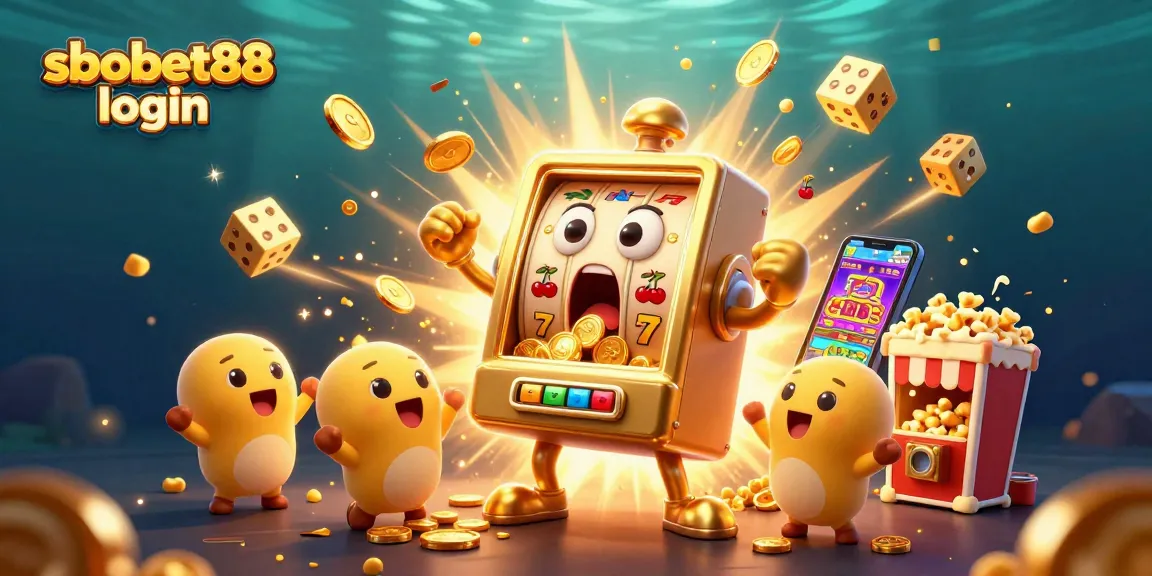 Experience sbobet88 login with a thrilling 3D illustration of exciting slot machines and casino elements.